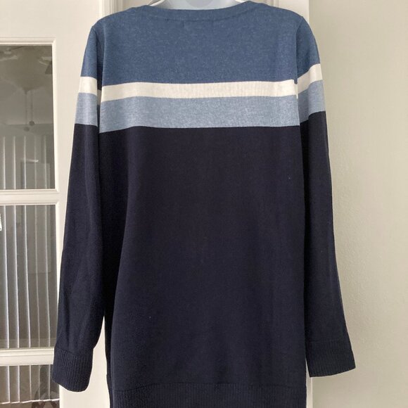 Jeanne Pierre Navy Slate Blue Striped Long Sleeve Pullover Sweater Large New wit - Picture 6 of 10